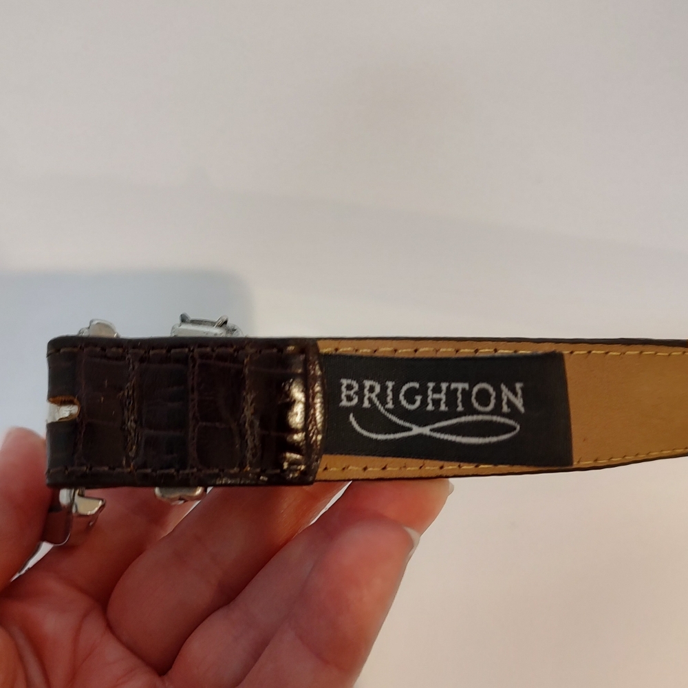 Brighton Women's Faux Alligator Leather Golf Charm Belt Brown Silver Tone M/L - Picture 3 of 9